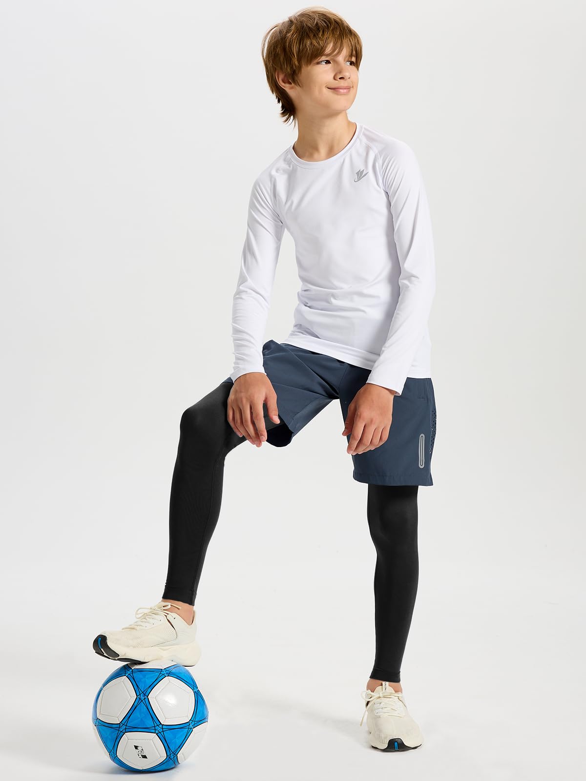 DEVOROPA Boys Leggings Quick Dry Youth Compression Pants Sports Tights Basketball Base Layer