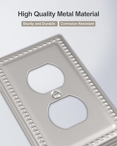 Miniatura 2 de ZILLSEA Paquete de 4 cubiertas de tomacorrientes, placas de pared de metal para enchufes eléctricos, placa decorativa de níquel satinado, tamaño