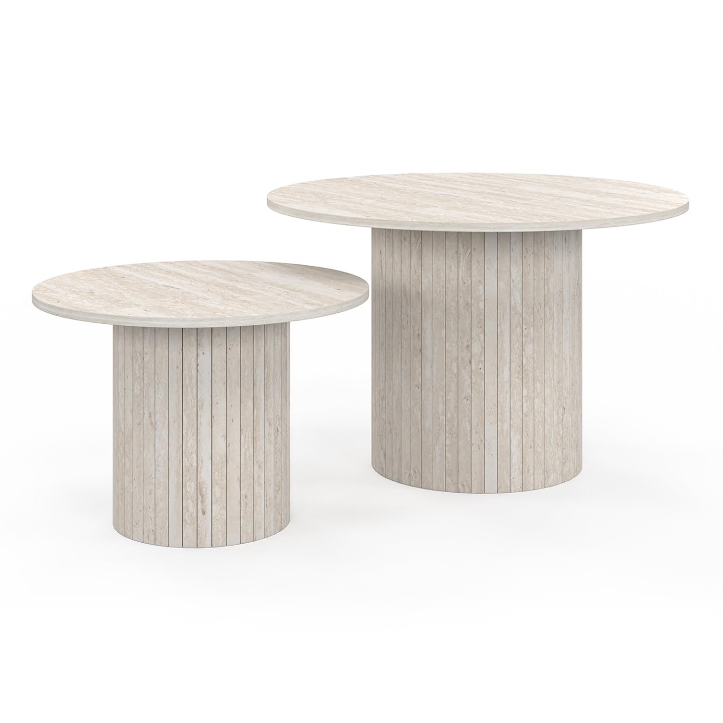IDMarket - Lot de 2 Tables Basses gigognes Juliette Rondes 50/70 Effet Lattes travertin
