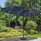 PHI VILLA 13ft Large Patio Umbrella with Solar Lights, Double-Sided Outdoor Market Rectangle Umbrella with 120 PCS LED Lights, Navy Blue(No Base)