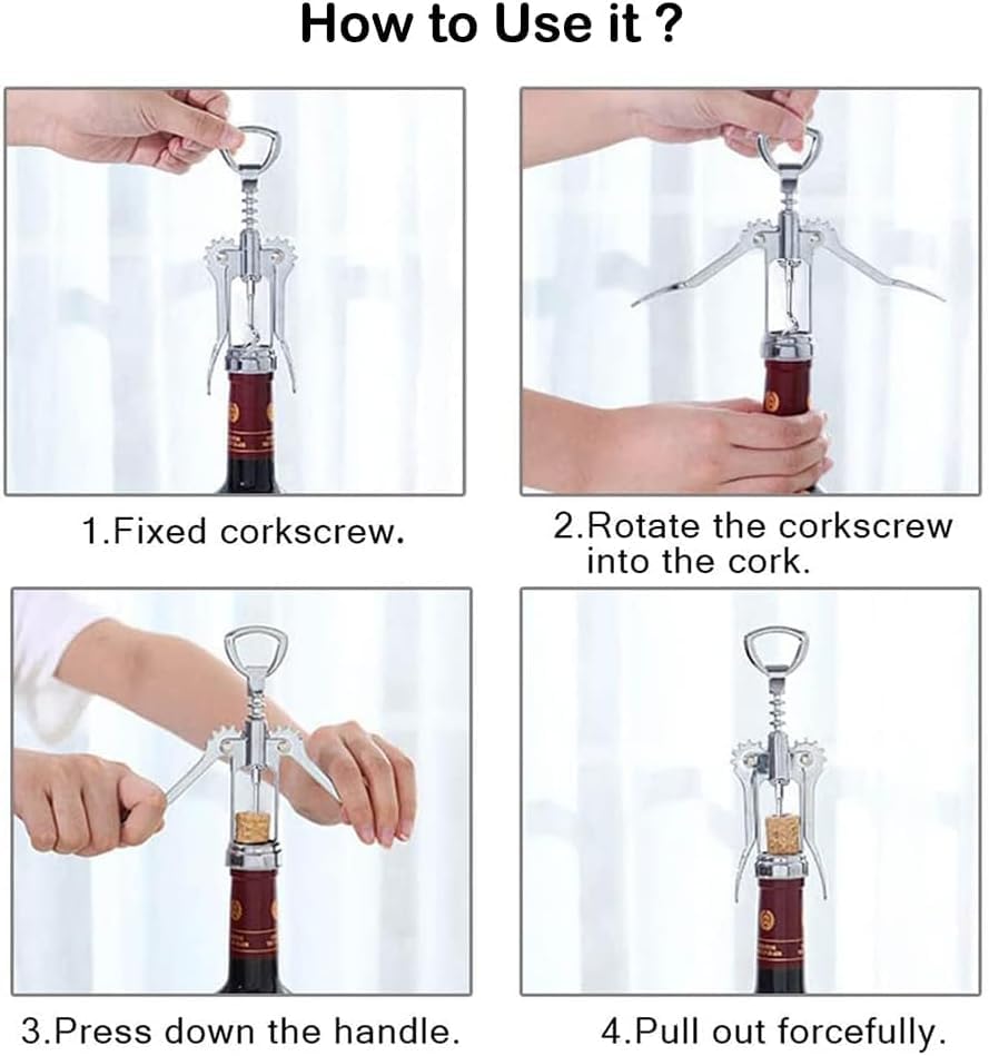 Wing Corkscrew Red Wine and Beer Bottle Opener with Wine Foil Cutter and Wine Stopper (401-Silver) - Image 4