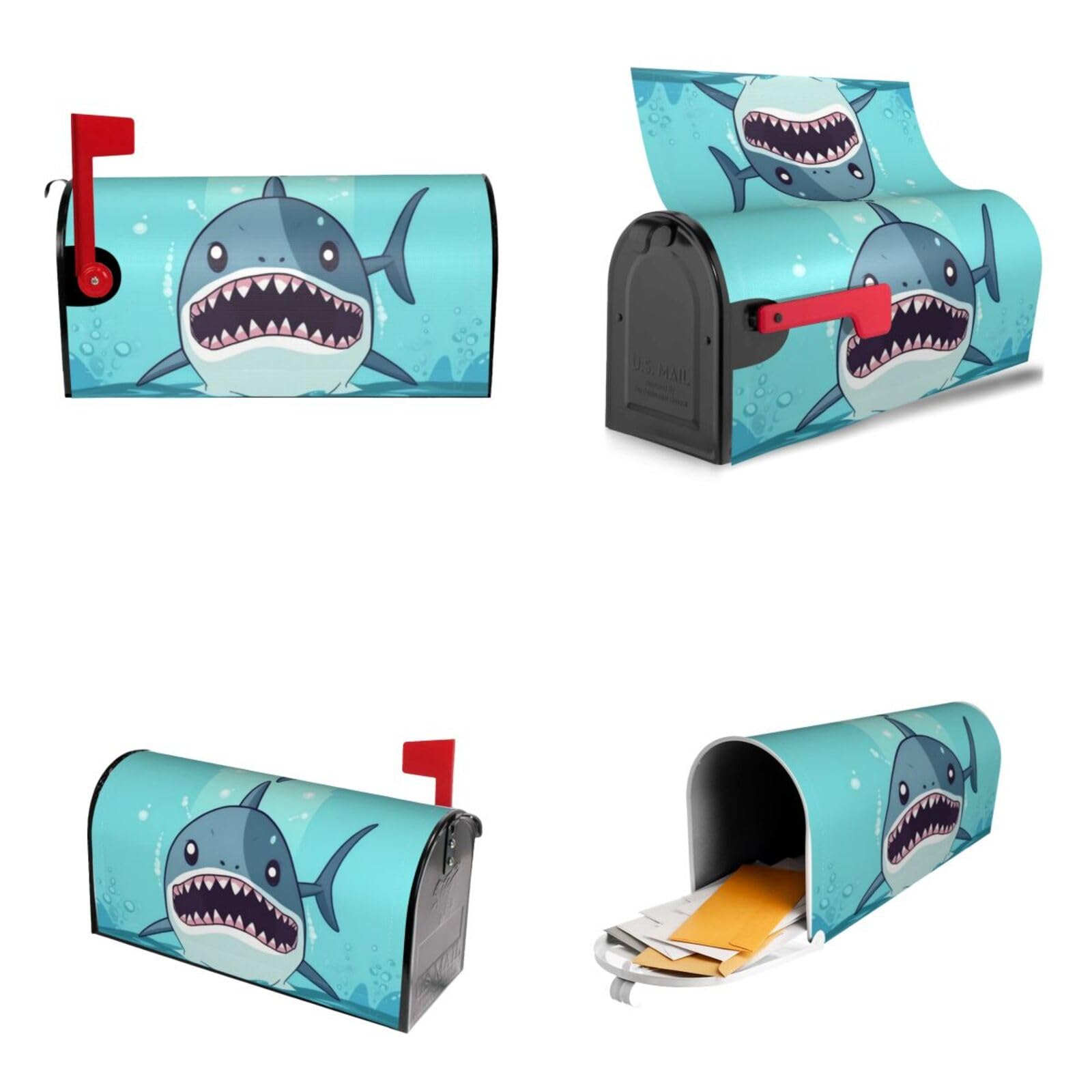 Cartoon Shark Floating in Water Mailbox Covers Magnetic Wraps Post Letter Box Cover Garden Home Decor 21x18 in