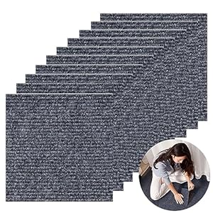 10 stuks zelfklevende gestreepte tapijttegels, antislip, wasbaar, duurzaam, slijtvast, voor kantoor, slaapkamer, woonkamer, badkamer, keuken (donkergrijs, 30 x 30 cm)