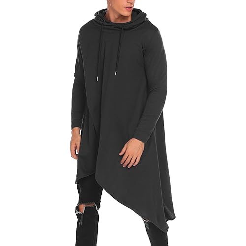 COOFANDY Men's Hooded Poncho Cape Cloak Casual Asymmetric Hem Hoodie Sweatshirts