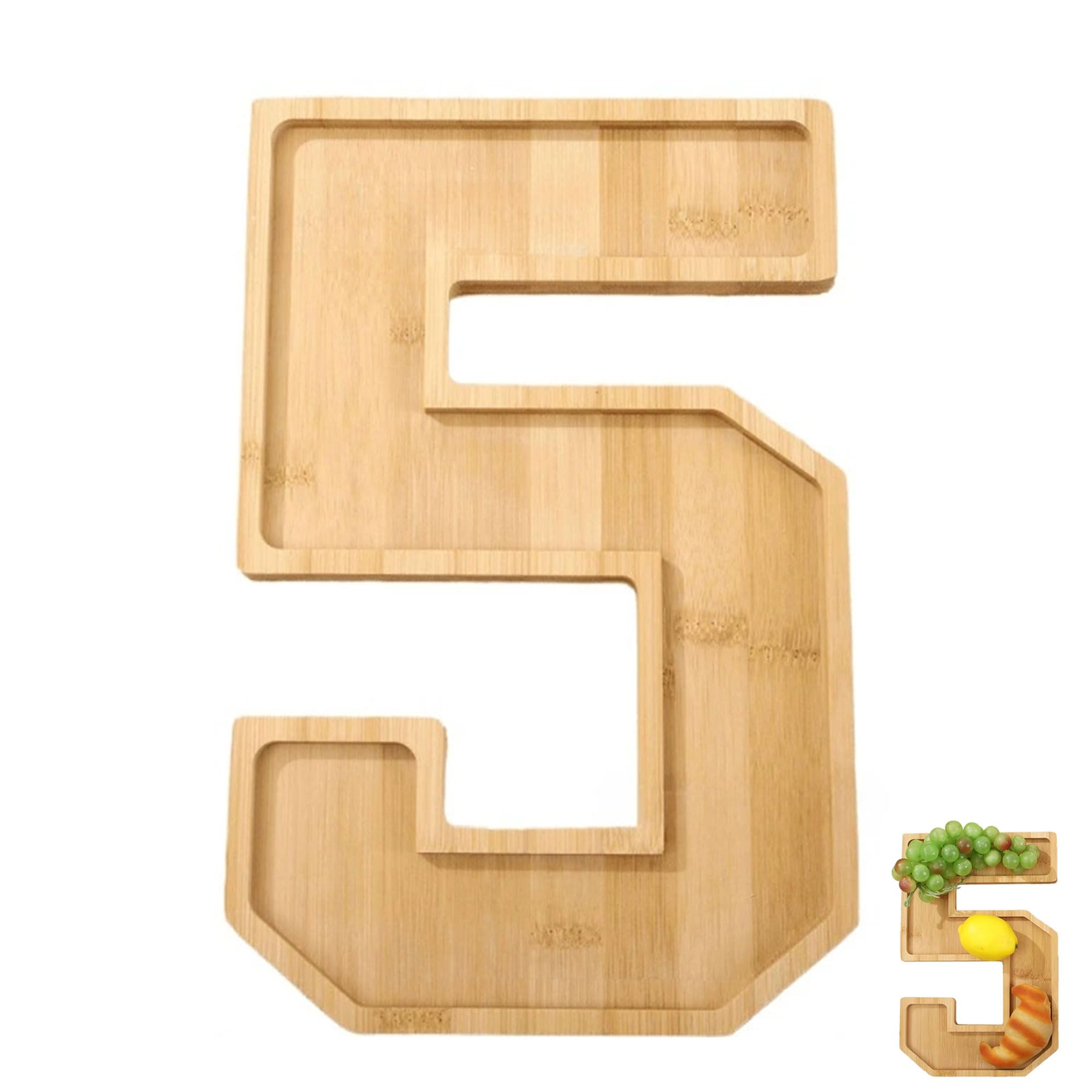 Hayaww Wood Serving Platter Number Shape Snack Storage Tray Wooden Number Charcuterie Tray for Anniversary Birthday Decoration Reusable Fillable Sweets Candy Box Wooden Fruit Charcuterie Tray (5)