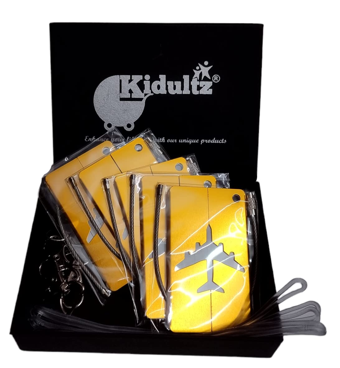 Sponsored Ad - Kidultz Aluminum Alloy Metallic Luggage Tags Handle Wraps with Stainless Loop Anti-Break for Travel Identification Suitcase Bag Tag, School & Office Bags - Set of 5 (Gold)