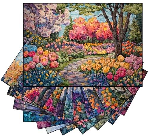 PIXILUV 12 x Mini Posters Unframed ~ Floral Pathways: Enchanted Stone Paths Meandering Through Colorful Wildflower Gardens, Shaded Archways, and Ivy-Covered Fences in a Fantasy-Inspired Impressionist