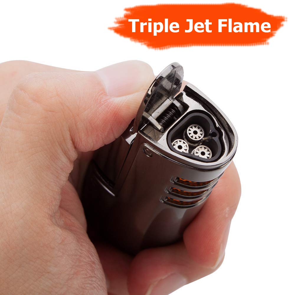 Torch Lighter,Triple Jet Flame Torch Cigar Lighters Butane Refillable Jet Lighter,Fuel Gas Fluid