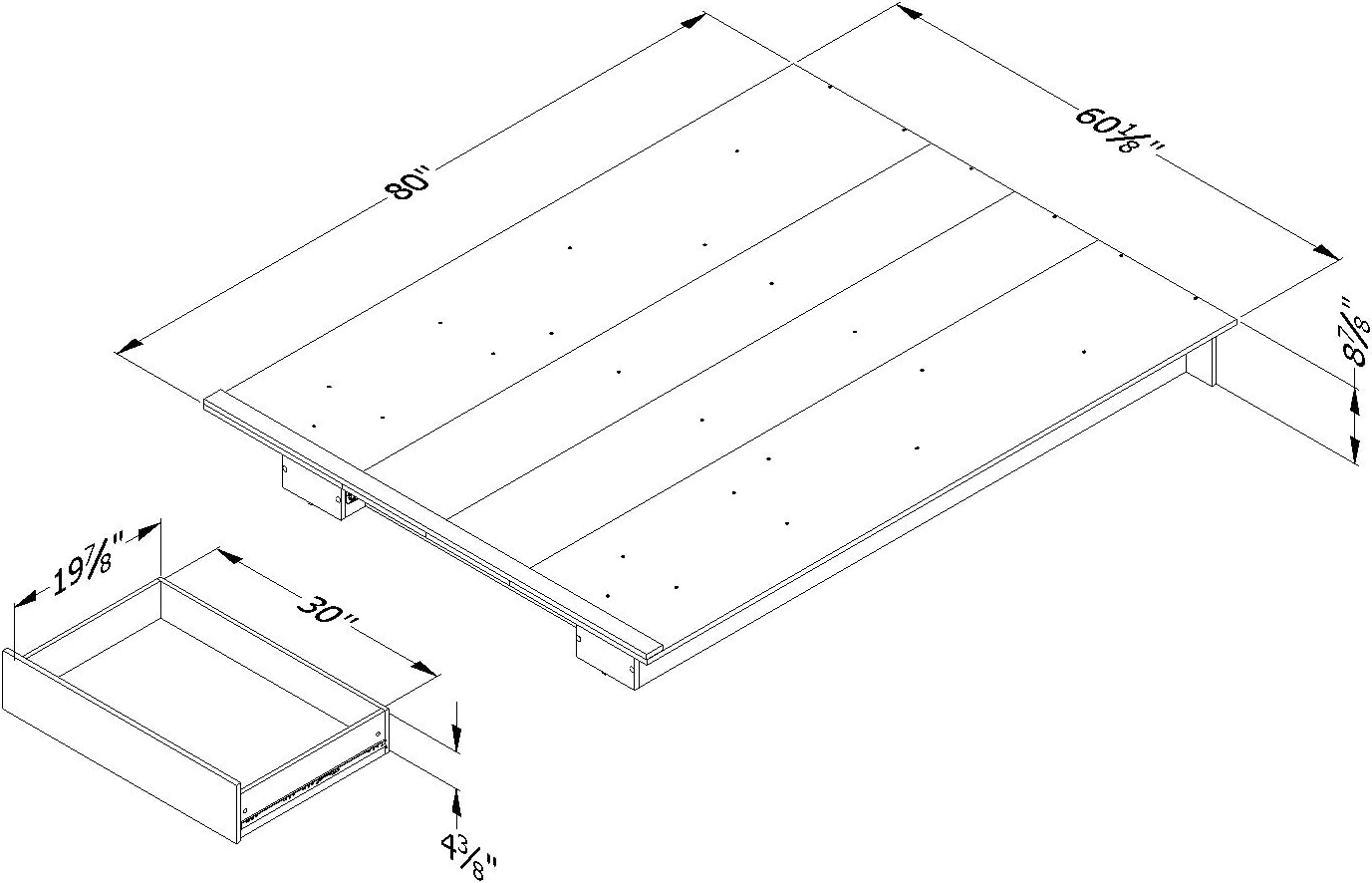 White Queen Platform Bed with Single Drawer