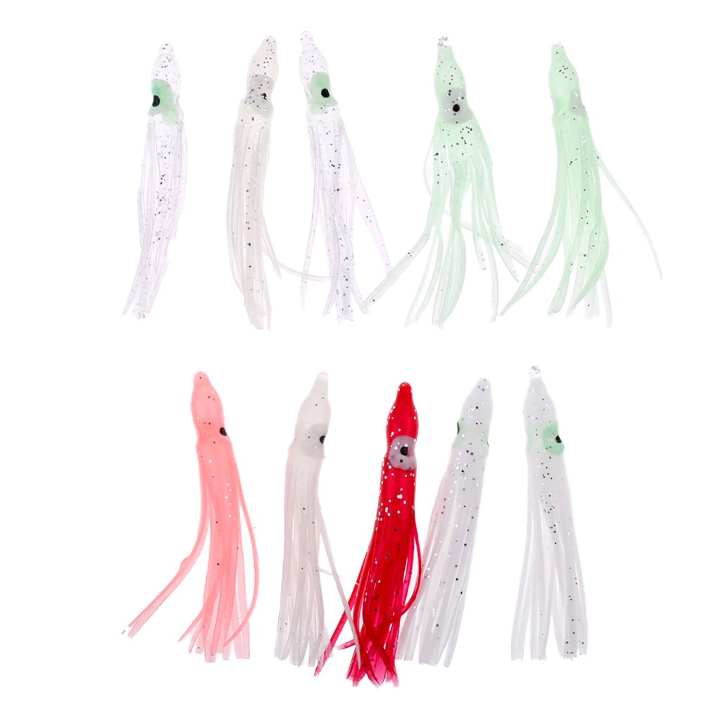 Pinakine® 10 Pieces Squid Lure Soft Baits Octopus Squid Skirt Lure Sea Fishing Vivid and Lifelike | Saltwater Lures | Saltwater Lures|65007111PNK
