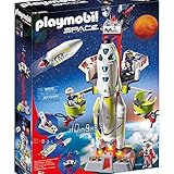 Lieferumfang: 1x PLAYMOBIL Space Mars-Rakete, 113-teiliges Spielfiguren-Set mit Anleitung: 1 Mars-Rakete, 3 Figuren, 109 Zubehörteile (wird ohne 2 x 1,5-V-Micro-Batterien geliefert), Material: Kunststoff, LxBxH: 22x28x72 cm, 9488