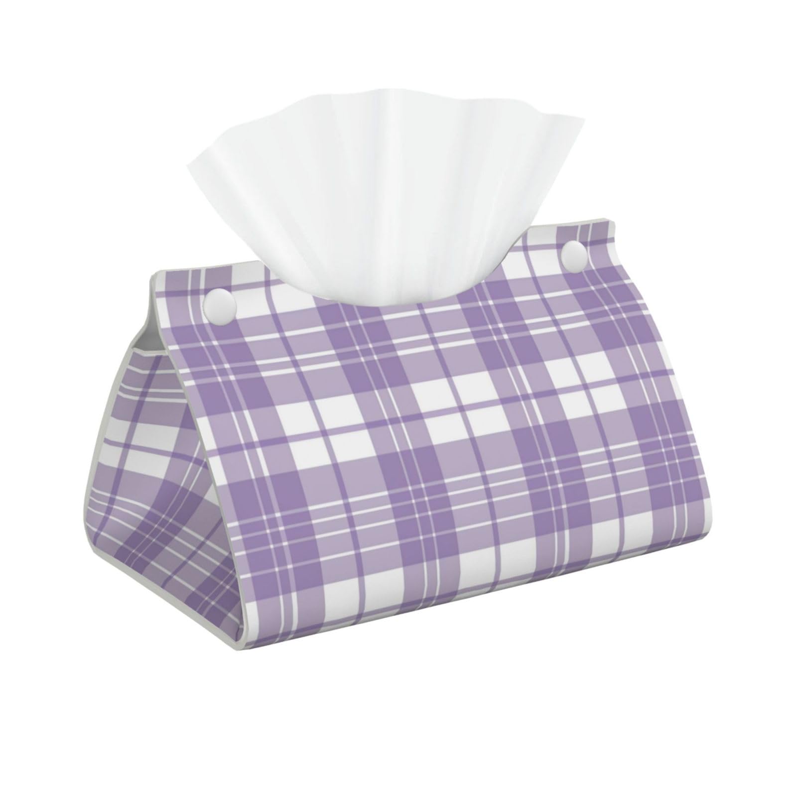 PU Leather Tissue Box Cover Rectangle Issue Box Cover, Purple White Buffalo Plaid Check Modern Tissue Holder Paper Organizer for Bathroom Living Room Bedroom Car Office Decor
