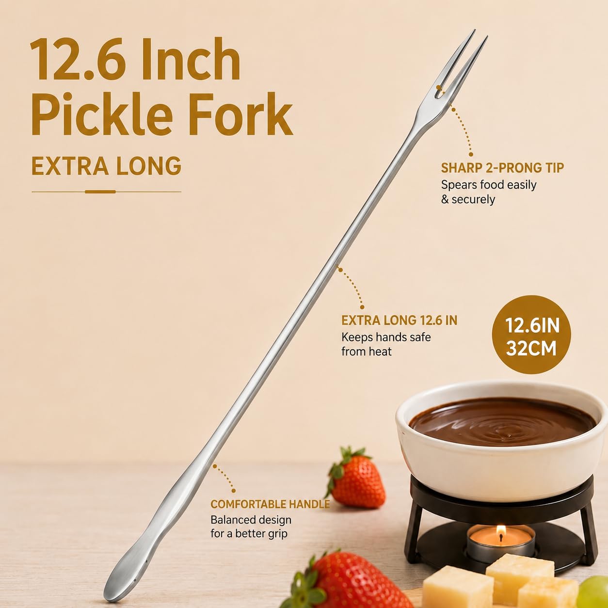 Extra Long Pickle Fork 12.6 inches, 5 Pcs Long Handle Olive Fork, Stainless Steel Cocktail Forks, Prong Pickle Picker, Pickle Grabber, Long Dessert Forks, Long Fruit Fork, 5 pieces — Amazon image 3
