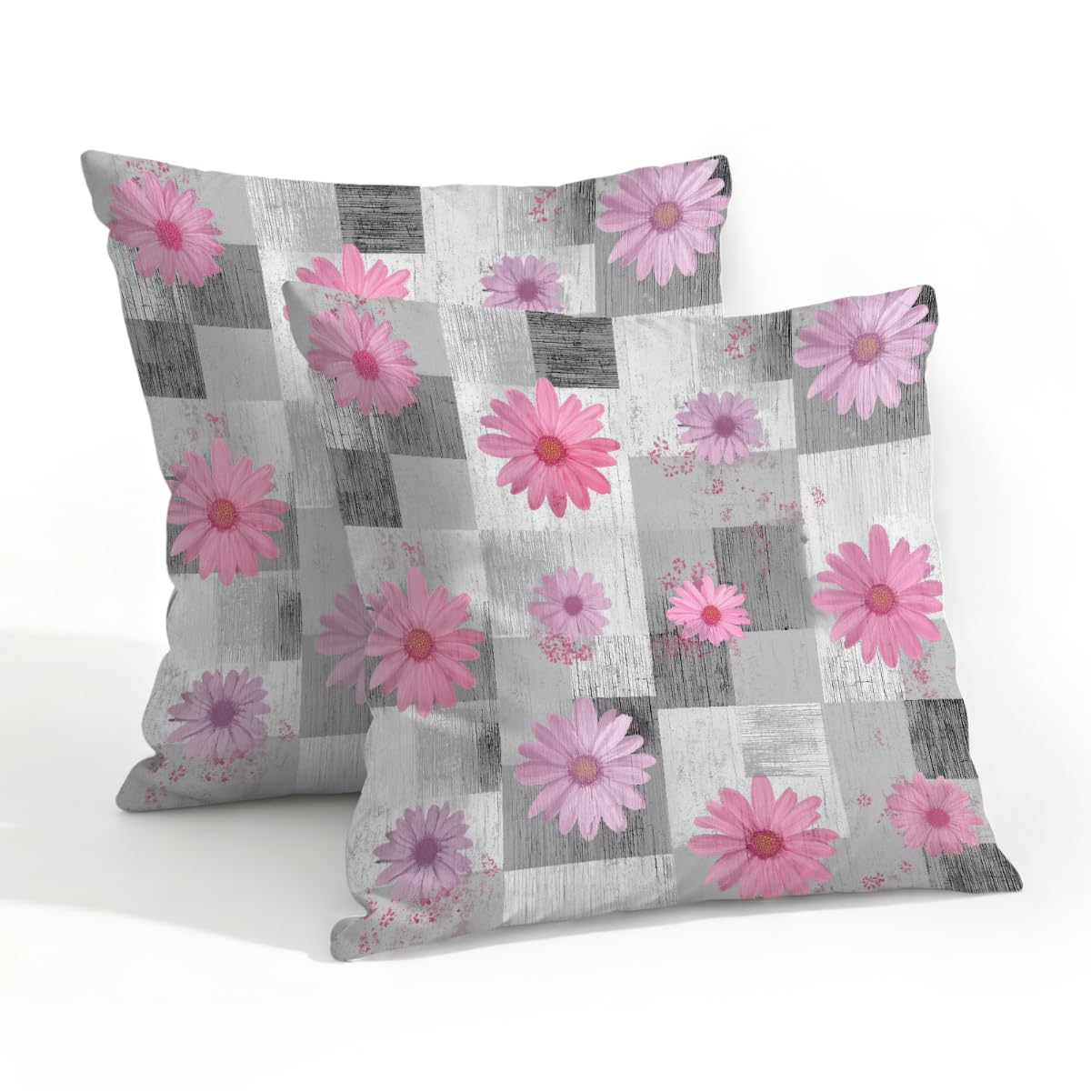 Outdoor Pillow Covers Waterproof Pillowcases 20x20in Set of 2 Pink Daisy Floral On Gray Abstract Art Decorative Throw Cushion Case for Couch Sofa Garden Patio Furniture