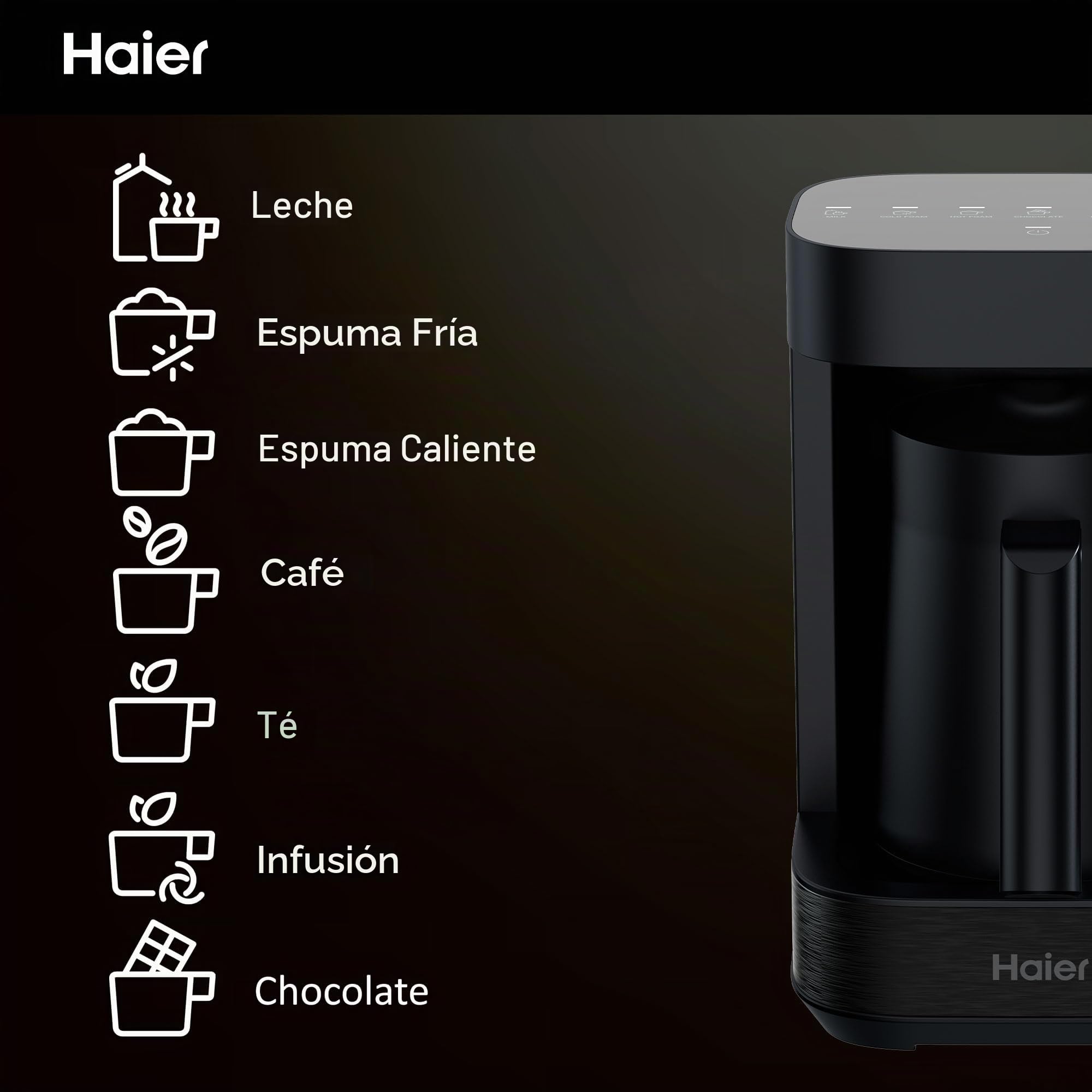 Haier Multi-Bebidas Calientes & Espumador, Programas Múltiples para Café, Chocolate Caliente, Té e Infusiones [I-Master Series 5]
