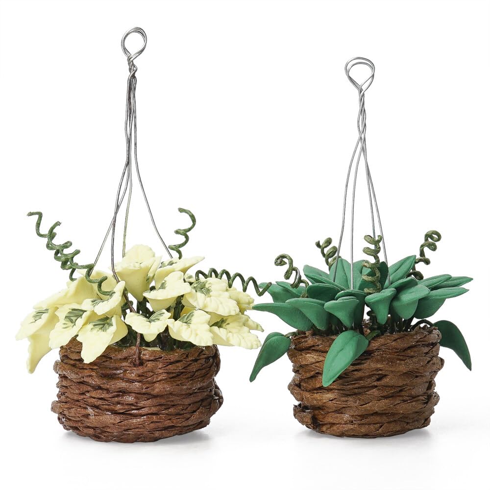 Plantas Colgantes En Miniatura 1/12 Para Casas De Muñecas – 2 Piezas Verde Claro, 2.5x2.5x6.5 Cm