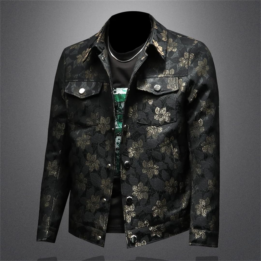 Męska wiosenna kurtka z haftem kwiatowym Slim Fit Business Coats Social Streetwear kurtka bomberka