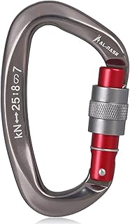 Moniss Mosquetão de escalada profissional 25KN Parafuso de travamento Portão Mosquetão resistente em forma de D Fivela de escalada D-ring Mosquetão leve Presilha de travamento para rede para escalada Rapel Canyoning Hammock