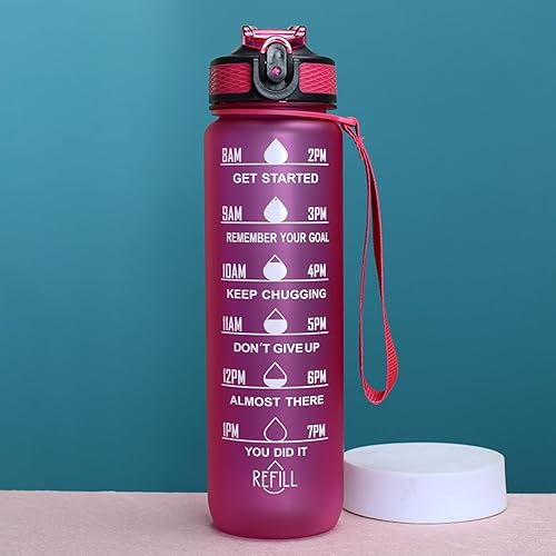 Miniatura 8 de Botella de agua de 33.8 fl oz, a prueba de fugas, libre de BPA y tóxicos, botella deportiva motivacional con tiempos para beber y pajita, fitness