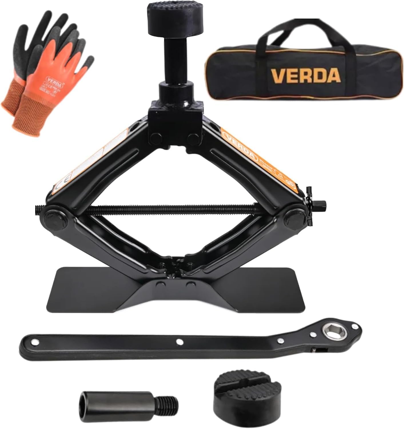 Scherenwagenheber 2T, 104-425 mm, Car Jack Kit mit Ratsche, Stahlsäule und Gummi, Auto Heber, vergrößerte Stahlplatte, tragbarer Wagenheber für PKW MPV SUV (SN4569)