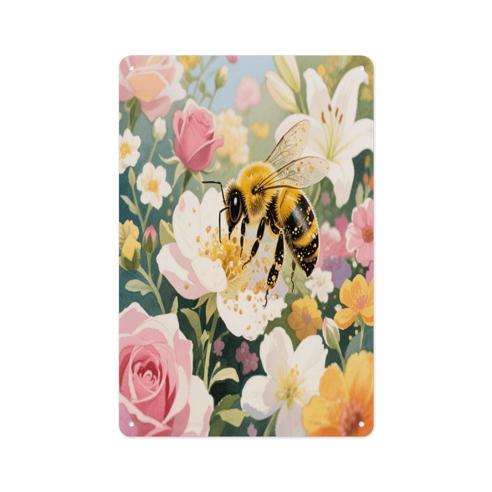 Fekiloot Style Honey Bees Collecting Honey Wall Decor Metal Signs Tin Signs Poster