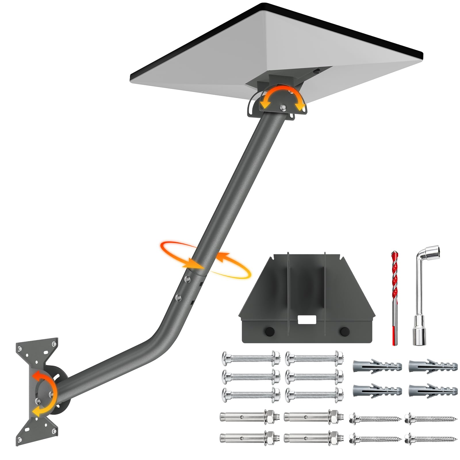 Starlink Mini Wall Mount, Adjustable Bracket with Extension Tube, Rustproof &amp; Weatherproof for Concrete &amp; Wood Walls, Easy Installation