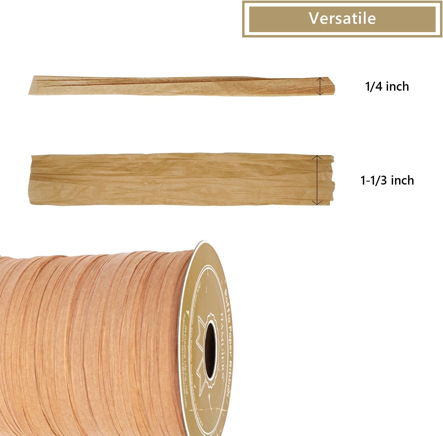 Raffia Ribbon for Gift Wrapping, Packing Paper Twine, Craft Ribbon Raffia Yarn for Crochet - 1/4'' Wide, 100 Yards, Kraft