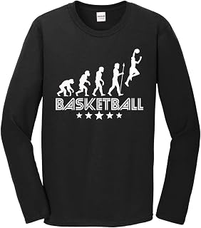 Really Awesome Shirts Men's Basketball Shirt - Basketball Evolution Retro Style Graphic Long Sleeve T-Shirt