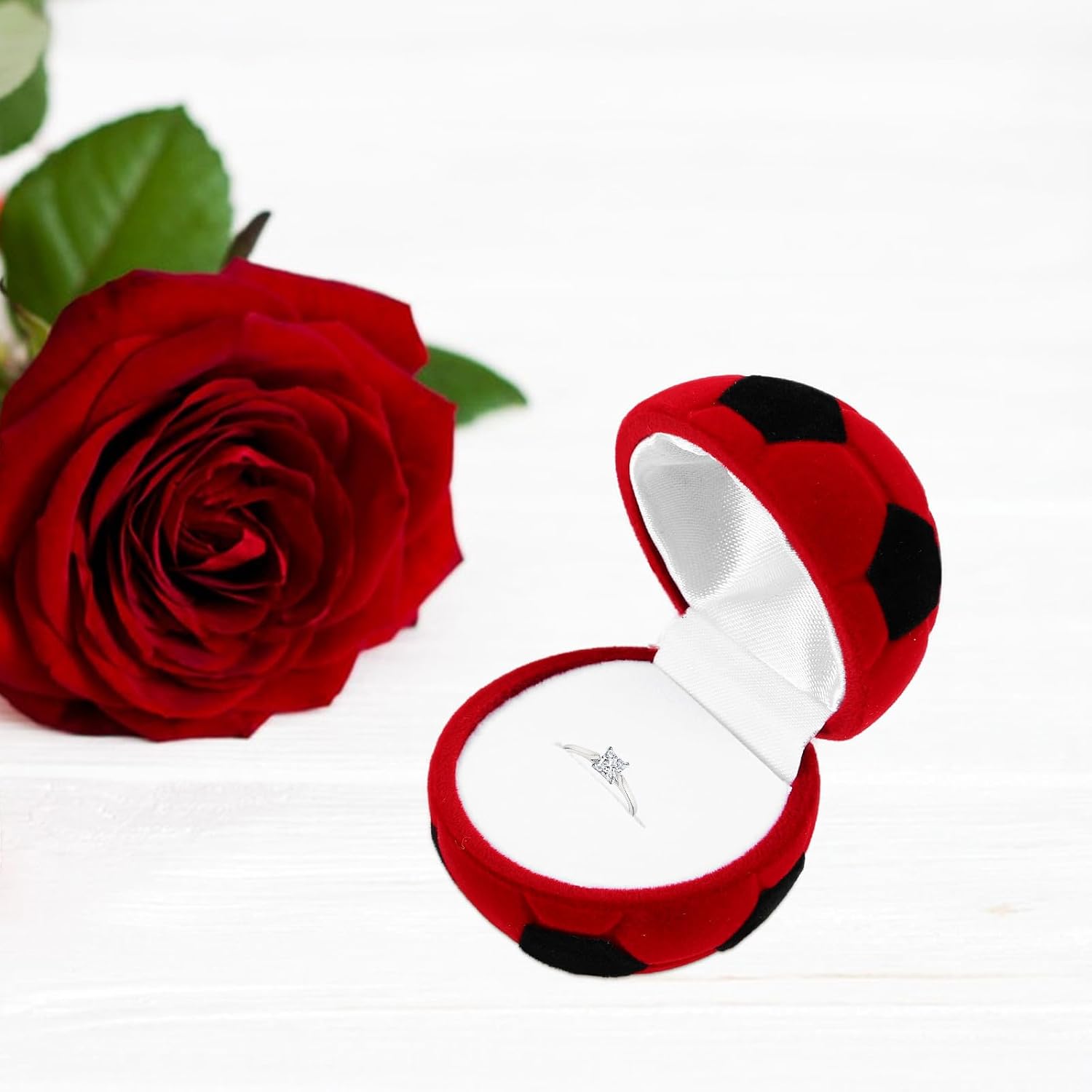 Football Shaped Velvet Ring Box Flocked Jewelry Storage Case Small Single Ring Holder for Wedding Proposal Engagement with Dark and Black Accent image 4
