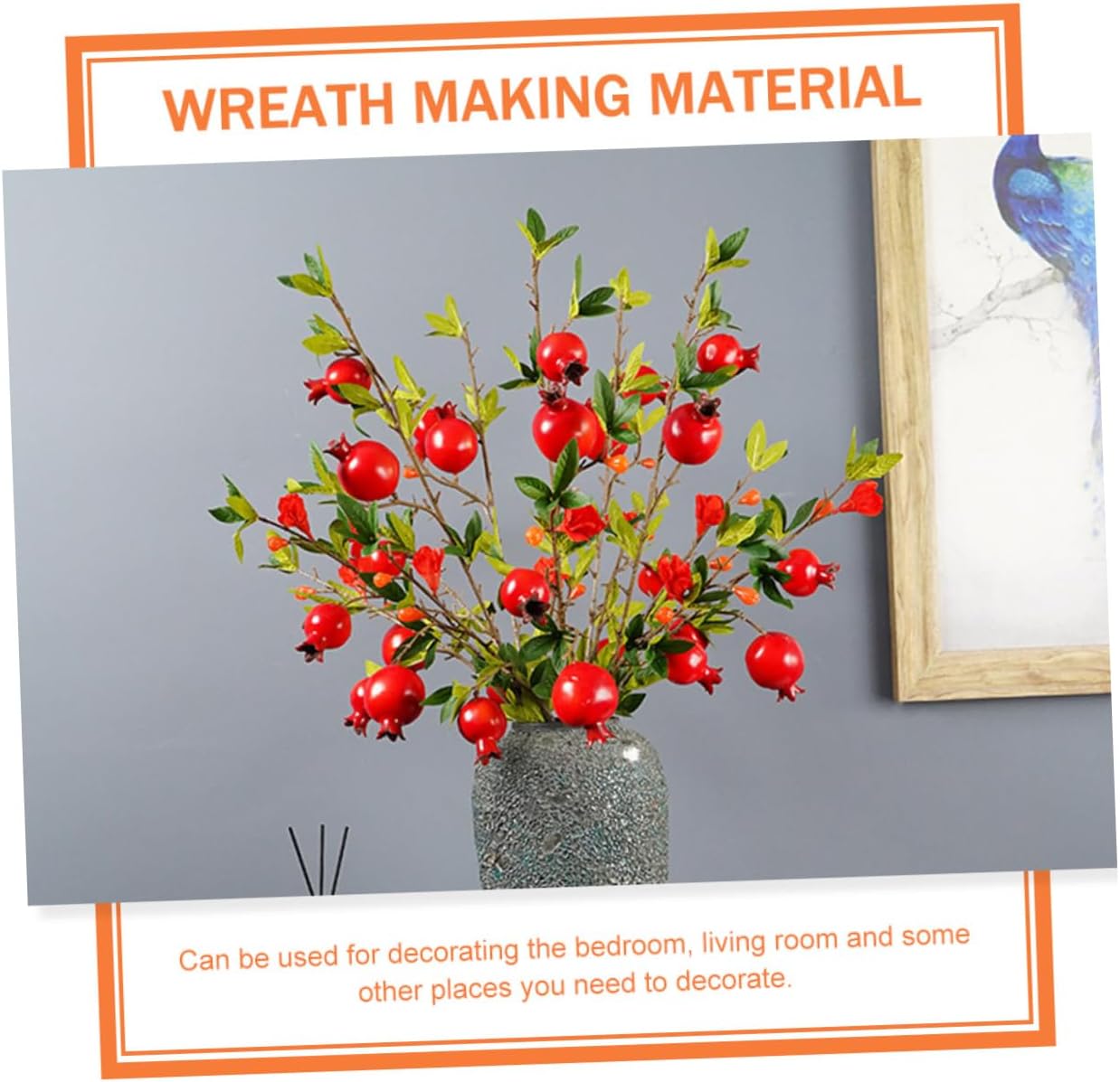 Cabilock Artificial Pomegranate Branches 2pcs Simulated Pomegranate Stems Elegant Home Decor Easy to Arrange Flower Arrangement