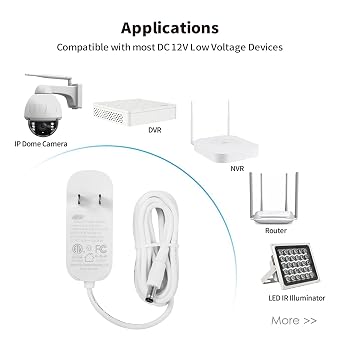 Tonton 36W 12V 3A/3000mA Power Supply Adapter 6ft Cord DC Power Cable to 110-240V AC Adapter UL/CE/FCC Certified 5.5mmx2.1mm DC Plug with LED Terminal Connector for LED Strip Light,CCTV Camera(White)