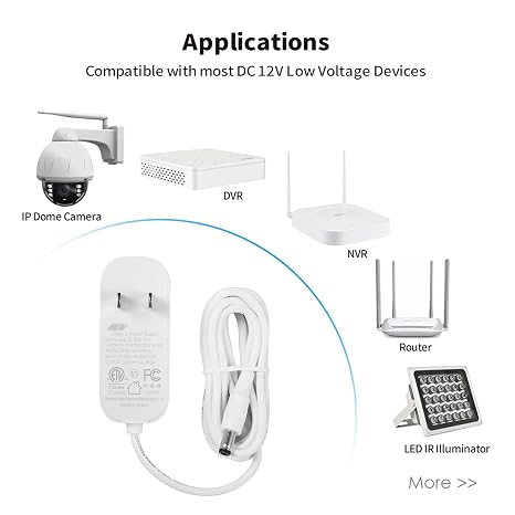 Tonton 36W 12V 3A/3000mA Power Supply Adapter 6ft Cord DC Power Cable to 110-240V AC Adapter UL/CE/FCC Certified 5.5mmx2.1mm DC Plug with LED Terminal Connector for LED Strip Light,CCTV Camera(White)