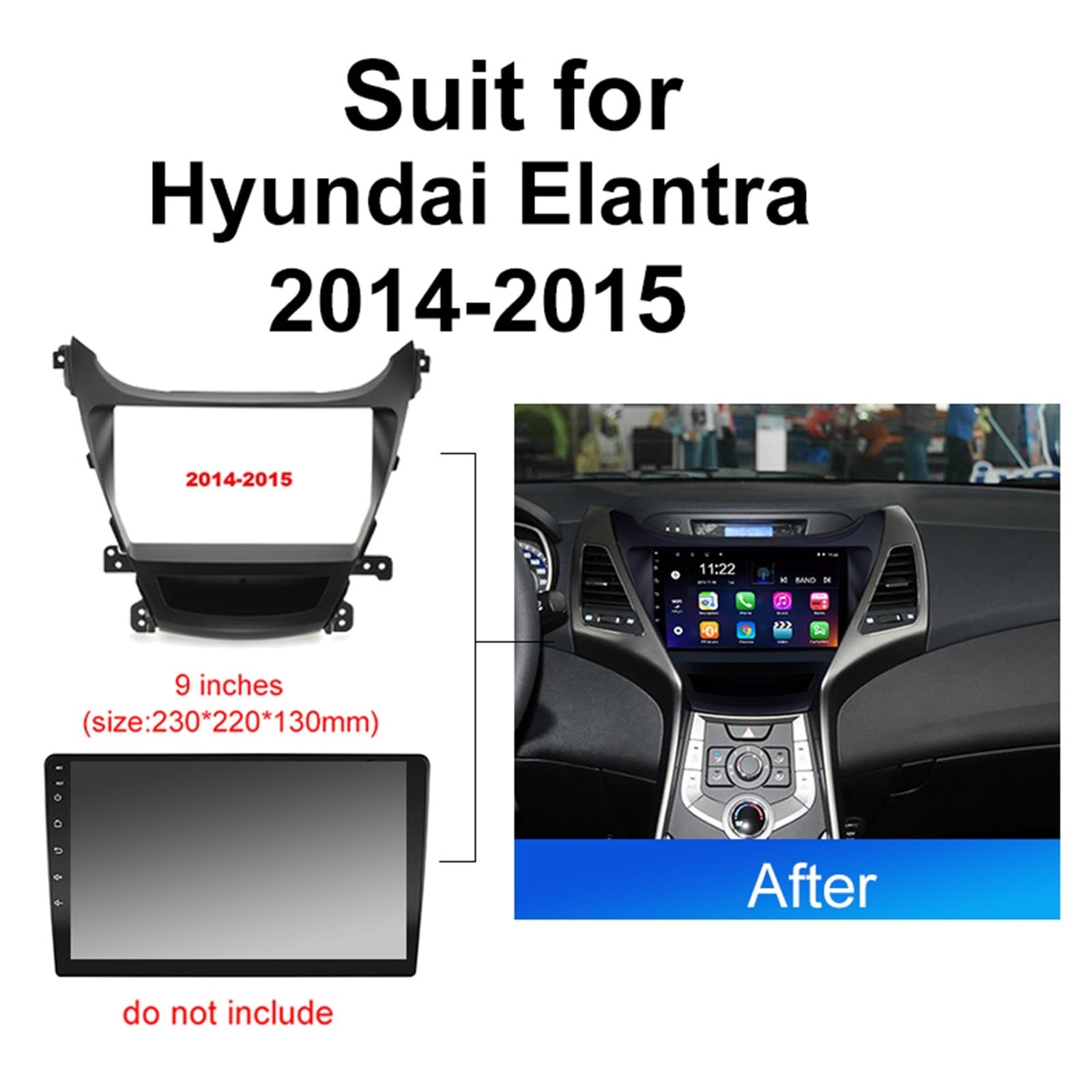 Samochodowe ramki montażowe Pasuje do Hyundai Elantra 2011-2016 2din zestaw montażowy deski rozdzielczej DVD, panel, kabel, 9 cali, Android, radio samochodowe, rama, deska rozdzielcza