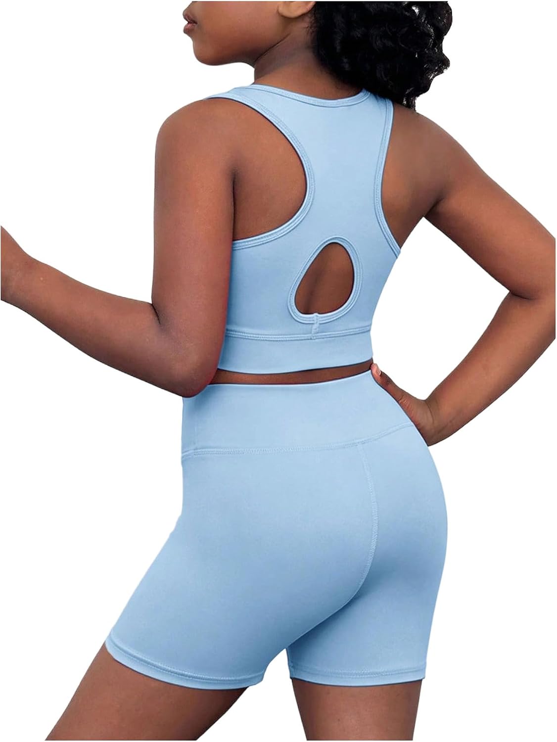 Floerns Girl's 2 Piece Workout Outfits Running Tank Top with Biker Shorts Athletic Sets