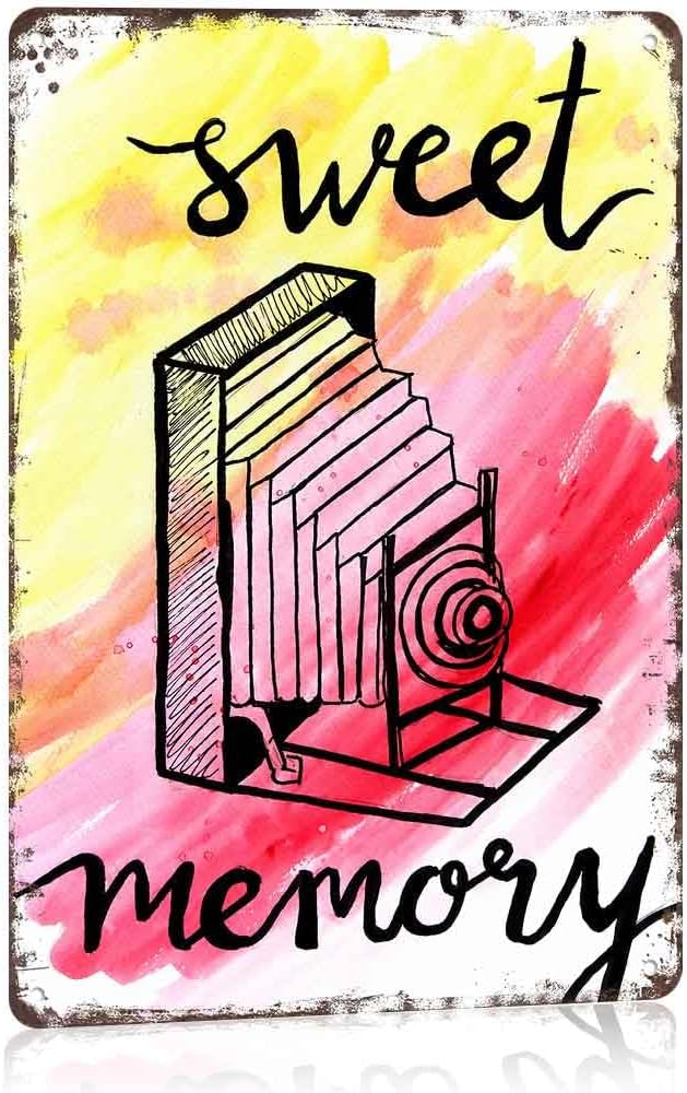 Sweet Memory Vintage Camera Aluminum 8X12 Inch Metal Sign, Retro Wall Art Decor for Home, Living Room, Bedroom, Photo Studio, Coffee Shop, Bar