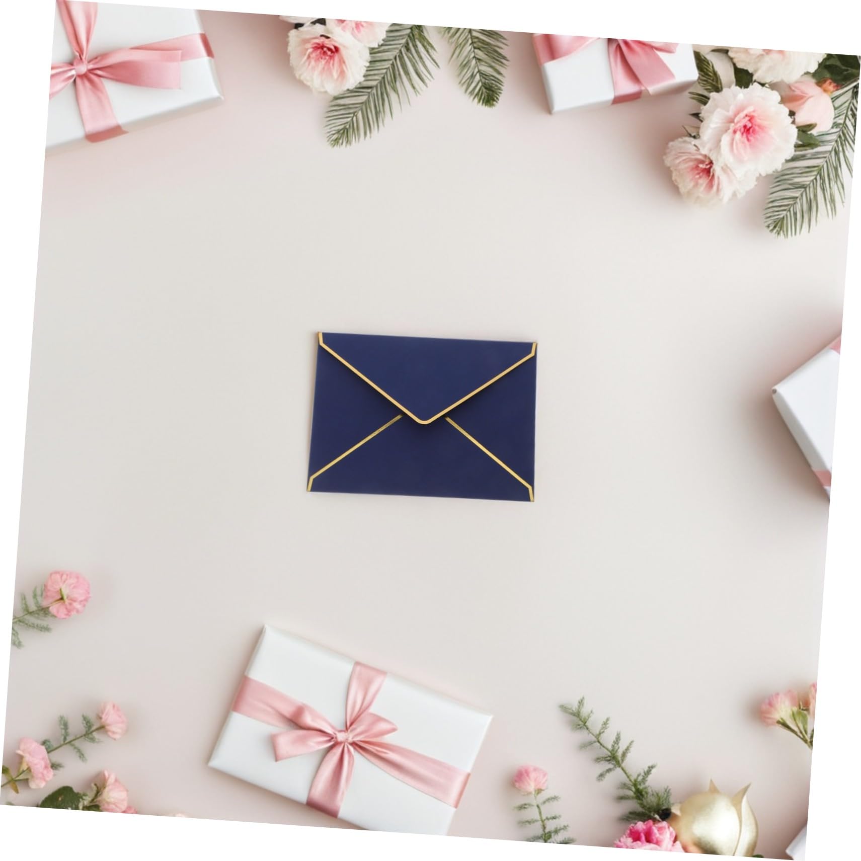 Buste V-flap 50 Pezzi in Carta con Bordo Oro per Inviti