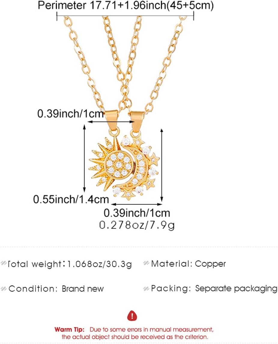 Sun Moon Necklace Set Stackable Necklace for Women Men Sparkling Gold Silver Rhinestone Sun Pendant Necklace Couple Necklaces Matching Necklaces as Friendship Best Friend Jewelry for Women Men image 3