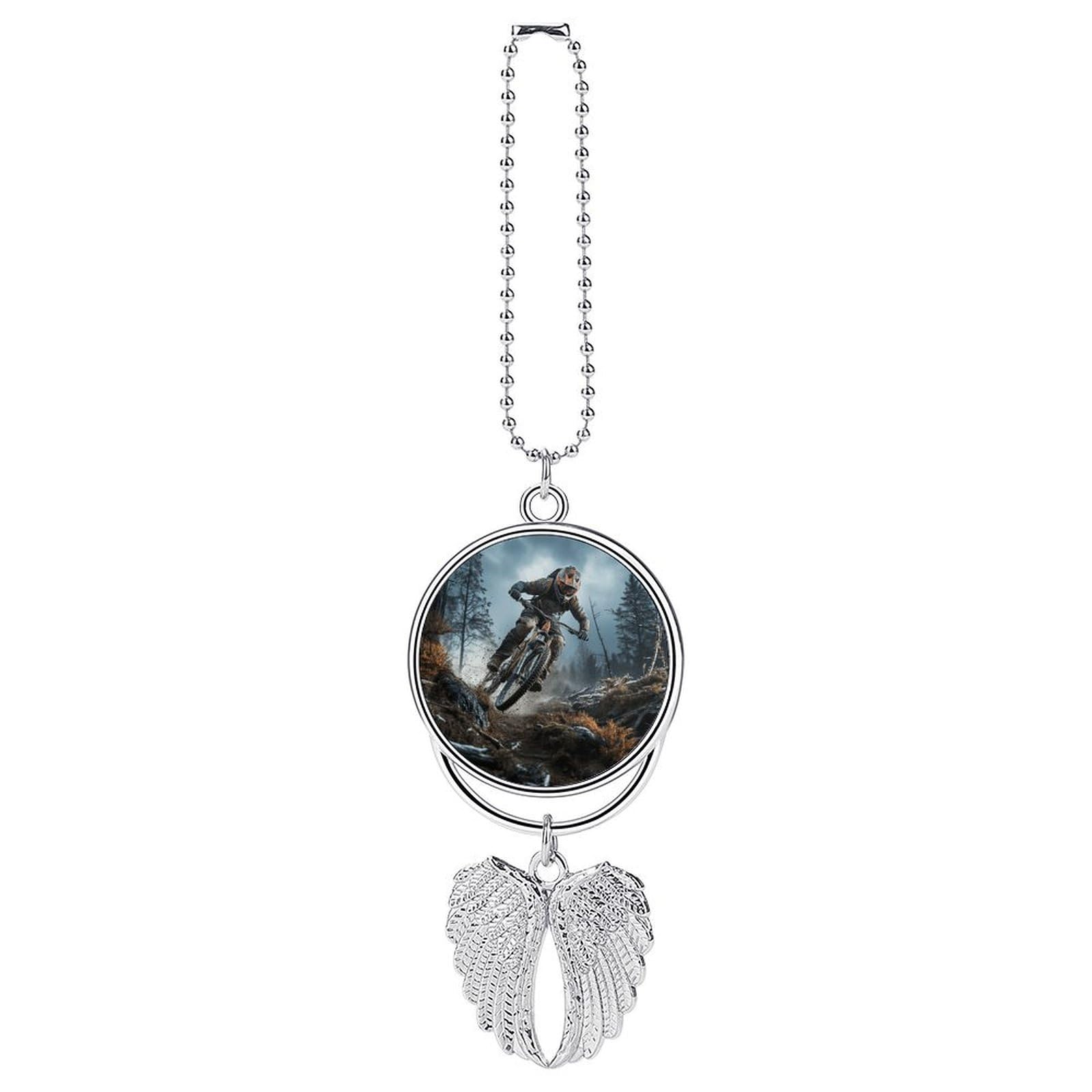 Mountain Bike Tournament Car Pendant Car Rearview Mirror Pendant Custom Photo Car Hanging Ornament Car Rear View Mirror Hanging Accessories Angel Wing Car Charm Gift for Men Women