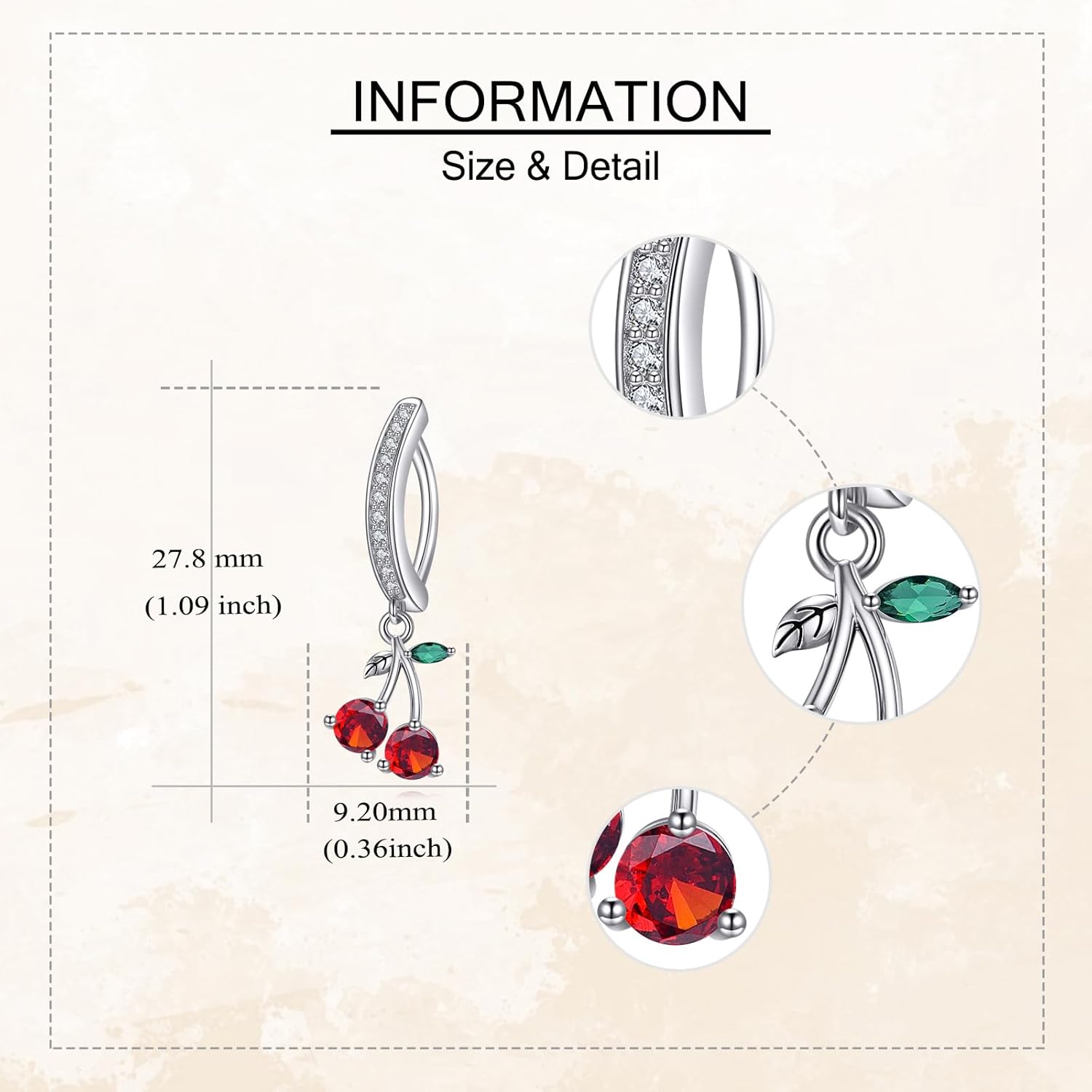 MONGAS Cherry Belly Button Rings 925 Sterling Silver Cherry Navel Ring Summer Belly Piercing Jewelry Gifts for Women - Image 3