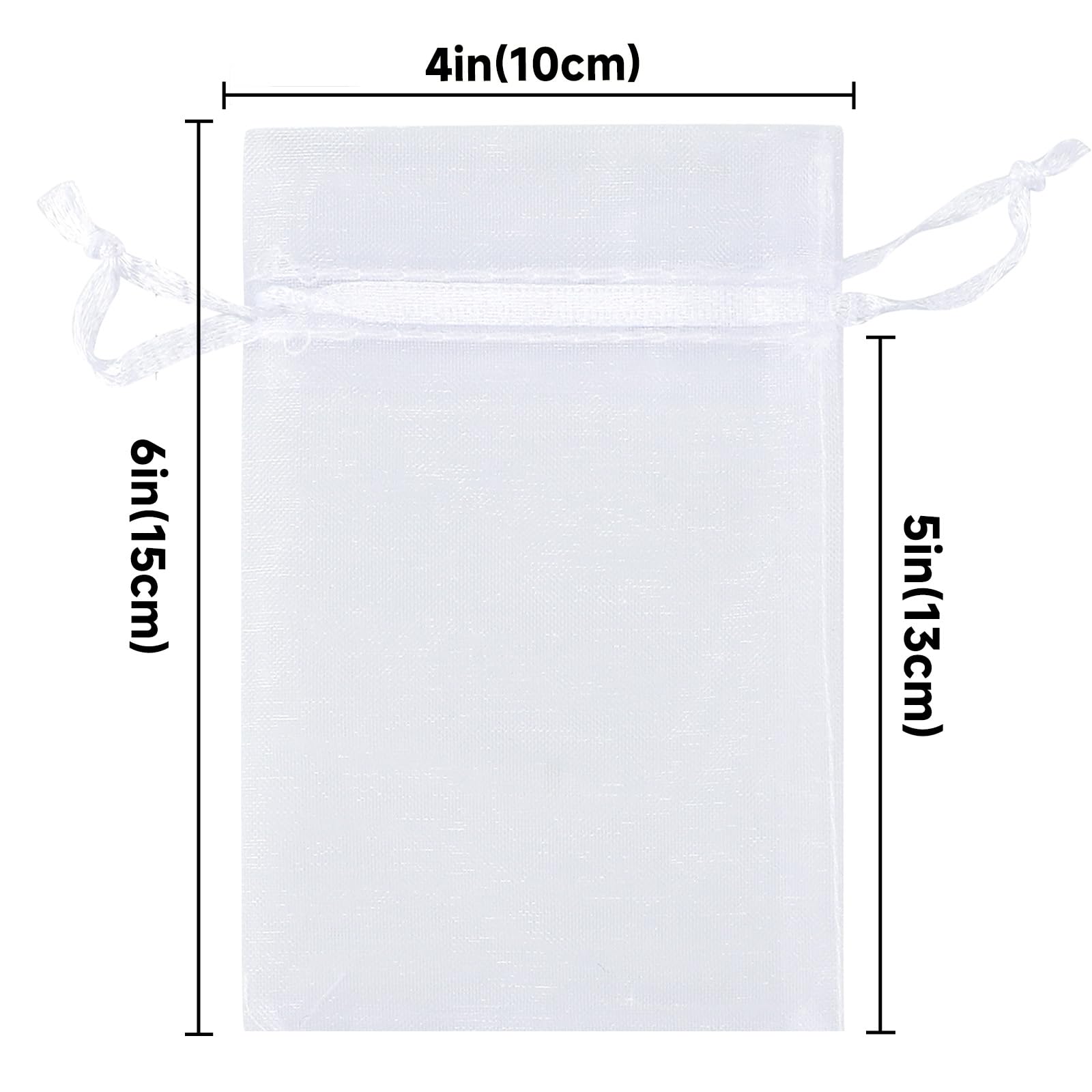 50 Stück weiße Organza-Geschenktüten, 10.2x15.2 cm, atmungsaktive Aufbewahrungstasche mit Kordelzug, durchsichtige Netzbeutel für Hochzeiten, Schmuck, Festivals, Make-up, Süßigkeiten, Desserts