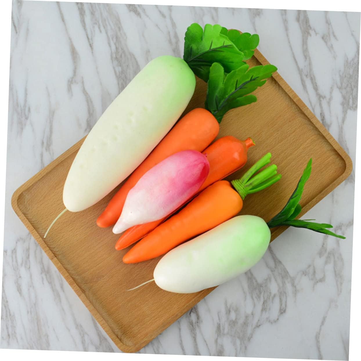 GLEAVI 3sets 6pcs Lifelike Fake Vegetable Realistic Radish Carrot Models for Home Decor Photography Props and Educational Use Bright Colors Easy to Clean 6pcs*3
