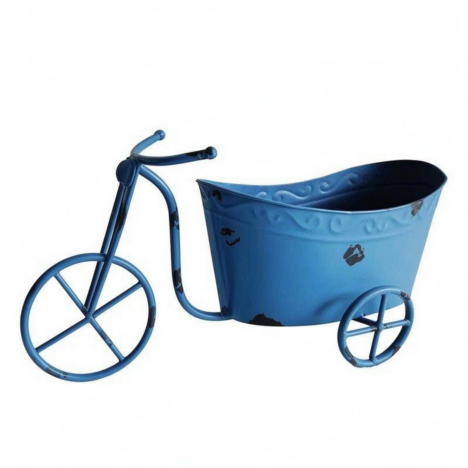 Decorative Iron Tricycle Garden Wagon Vintage Rustic Flower Display Wagon Rust Finish Wagon Planter Small Size for Photography Prop, Blue, S-image-11