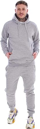 Malay Mens Hooded Plain Tracksuit Fleece Ribbed Cuff Sweatshirts Cotton Blend Joggers