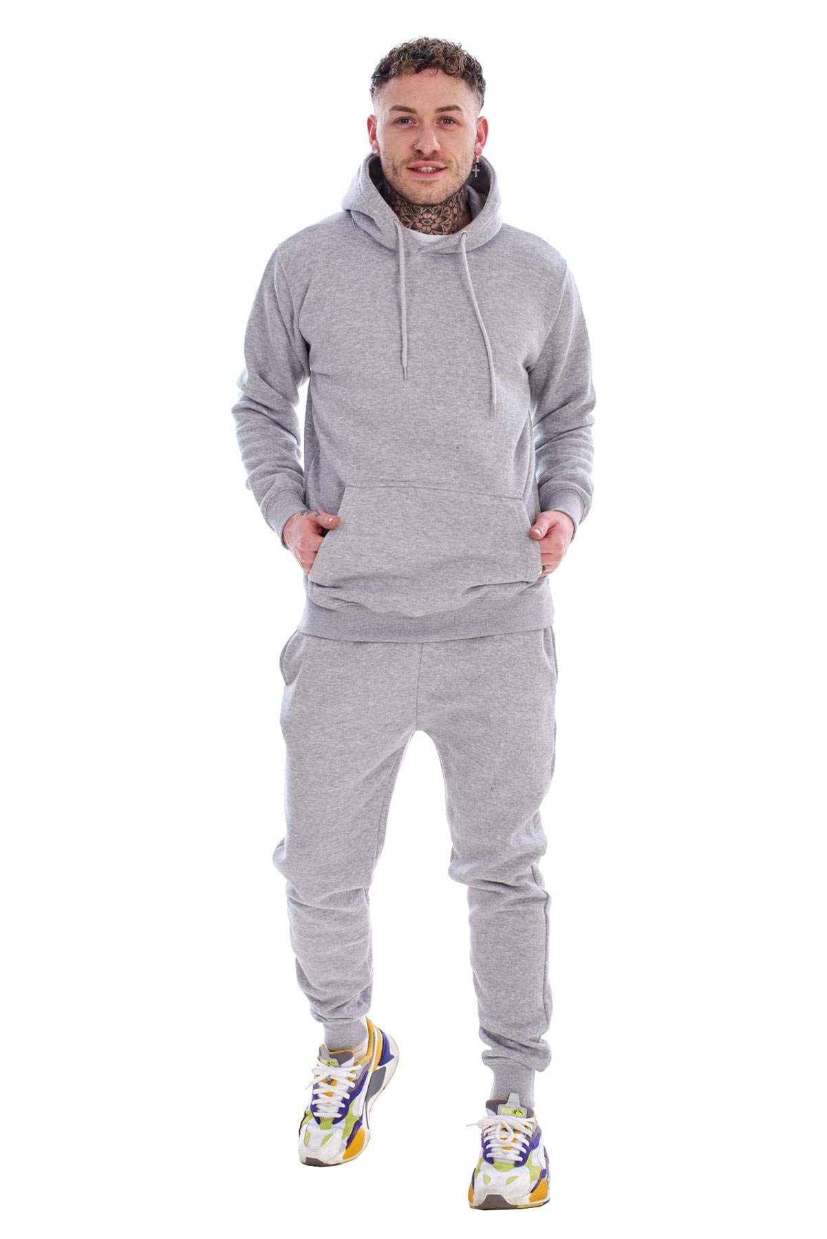 Malay Mens Hooded Plain Tracksuit Fleece Ribbed Cuff Sweatshirts Cotton Blend Joggers