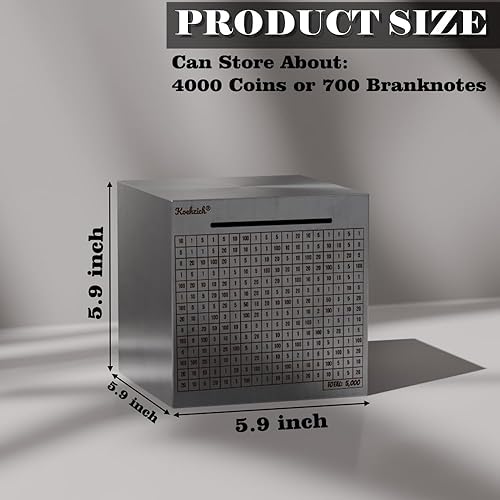 Miniatura 3 de Caja de ahorro de dinero en efectivo de acero inoxidable para adultos con conteo de 5000 dólares, objetivo para niños, caja fuerte de metal grande