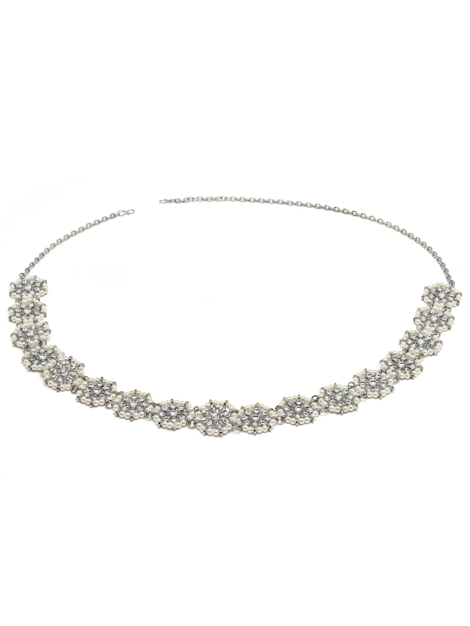 Karatcart Oxidised Silver Floral Shape Kundan and Pearl Beaded Kamarbandh (B0B9GQ63S4) Amazon Price History, Amazon Price Tracker