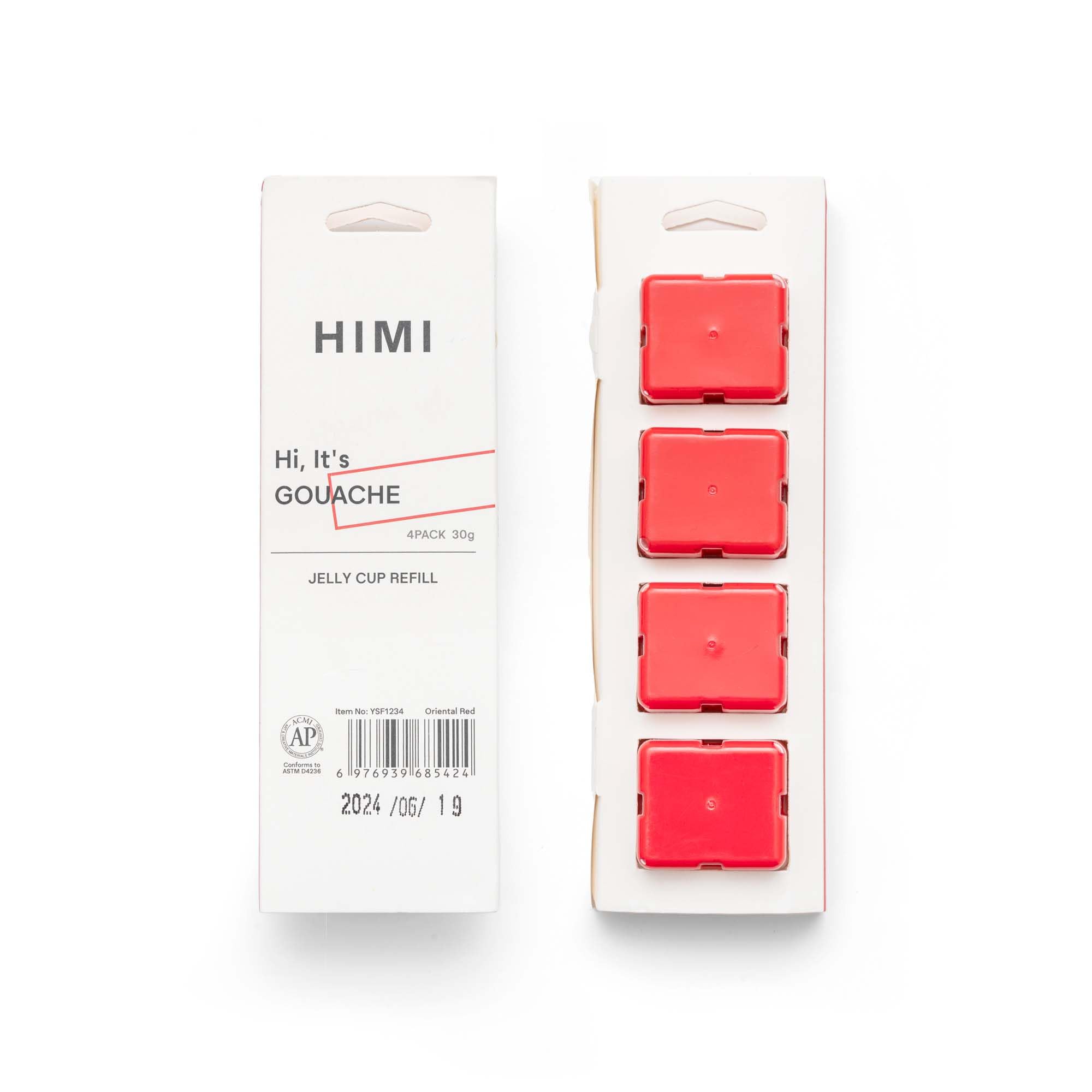 HIMI Gouache Paint Jelly Cup Refill, 4 Pack 30g, Single Color Paint for Artists & Hobby Painters, Unique Design In Jelly Cup Rich Pigment (Red)