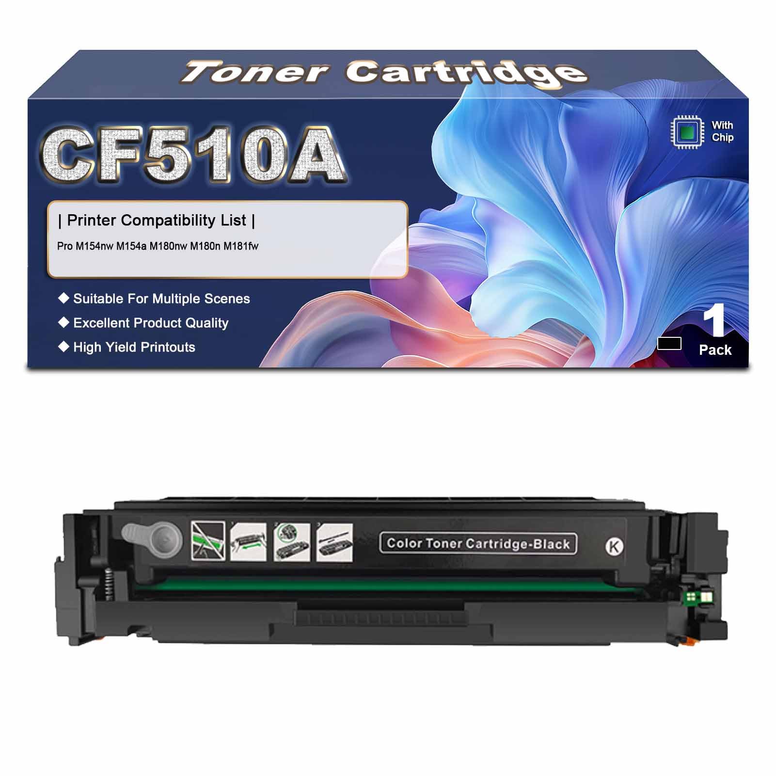 204A CF510A CF511A CF513A CF512A Toner Cartridge High Yield Replacement for HP Pro M154nw M154a M180nw M180n M181fw Printers, 1,100 Black Pages 900 Color Pages Black