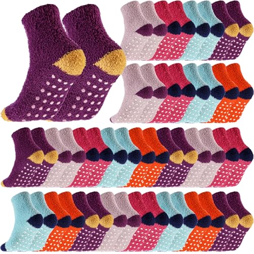 Image of Foaincore 24 Pair Winter Non Slip Socks for Women Fluffy Soft Grippy Fuzzy Hospital Slipper Socks with Grips for Winter gift