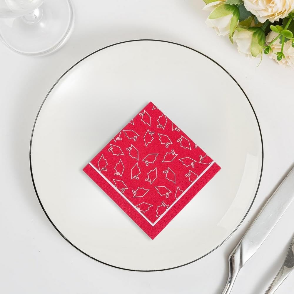 Red Graduation Bev Nap - Party Supplies - 50 Pieces